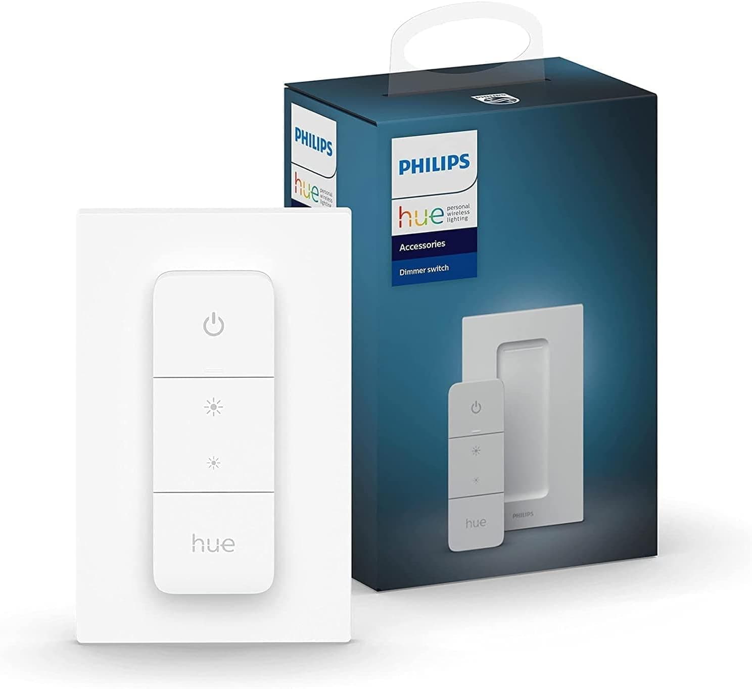 Philips Hue Dimmer Switch Latest Model Wireless Smart Light Controller (Battery Powered, Wall Mount/Remote, Dimming & Scenes, Hue Bridge Compatible, Alexa/Google Home/Apple HomeKit) SKU 929002398607