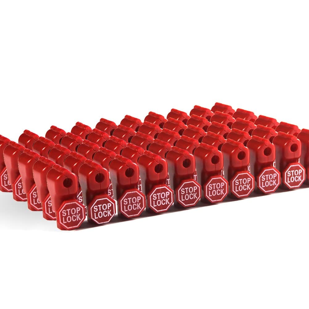 Peg Hook Stop Lock for Prevent The Sweep Theft of Displayed Products on A Wire Peg, Plastic Red 6mm Security Lock, Retail Shop Anti-Theft Display Slatwall and Pegboard Hook Lock (Red Stop Locks)