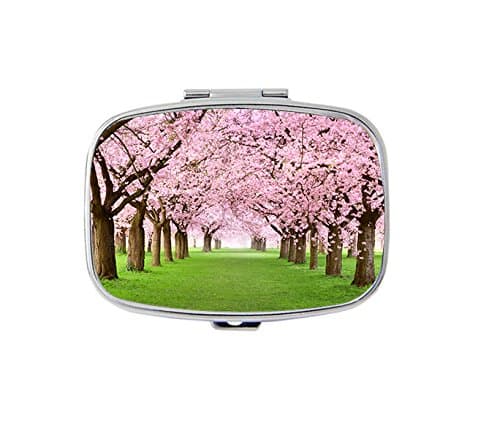 Garden with Majestically Blossoming Large Cherry Trees Rectangle Pill Box - 2 Compartment Rectangle Pill case
