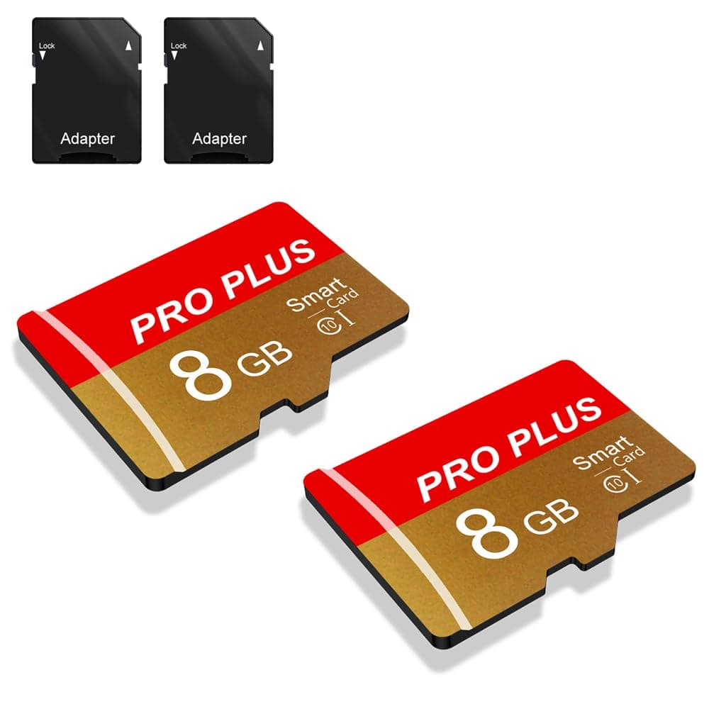 2 Pack TF Card 8GB with Adapter, High Speed Memory Card, UHS-I C10 A1 Memory TF Card for Tablet/Mobile Phone/Camera/Car Audio/Game Console (TF162 Red Gold 8GB)