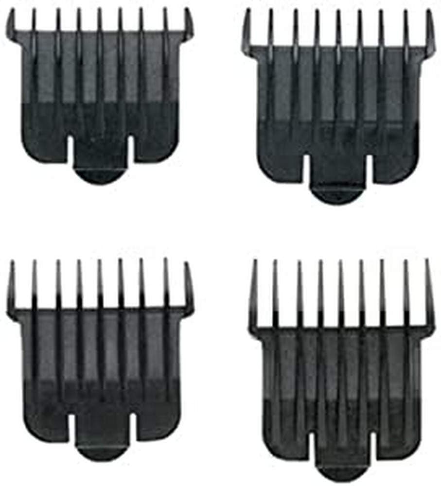 Snap-On T-Blade Attachment Combs – 4/Piece Comb Set - Suitable for Hair Clipper Trimmer, Professional Use, Easy Clean, Long-Lasting - Sizes, 0", 1", 2", 3" (1/16", 1/8", 1/4", 3/8") – Black