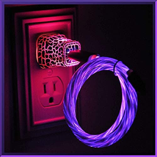 Luminous Lighted LED Charging Cord - Compatible with for iPhone 5 6 7 8 X Android Micro Type C (Purple - Moving - 6 Feet, Android Micro)