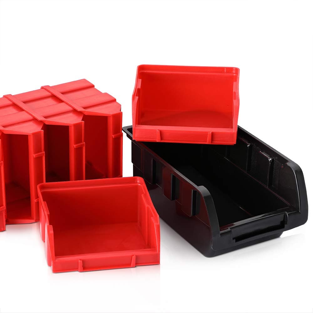 Deuba® Stacking Boxes, 64 Pieces, Expandable, Label Compartment, Sturdy, Shockproof, Strong Wall Plates, Wall Shelf, Workshop Shelf, Tool Hole Wall, Small Parts Magazine