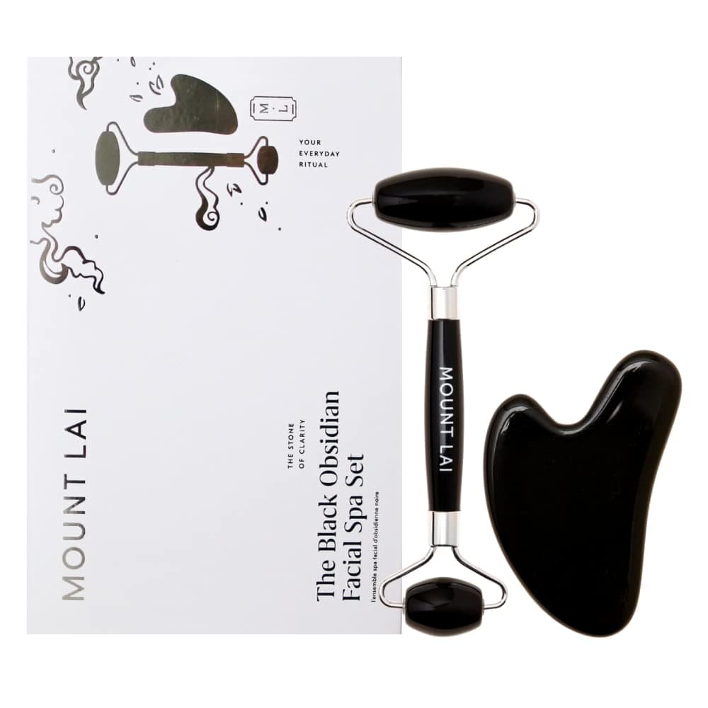 Mount Lai Obsidian Gua Sha Facial Tools, Black Obsidian Gua Sha Facial Tools Set and Roller, Guasha Tool for Face to Relieve Muscle Tension and Reduce Puffiness, Anti Aging Skin Care Sets for Women