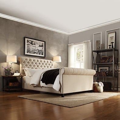 Queen Tufted Bed in Beige