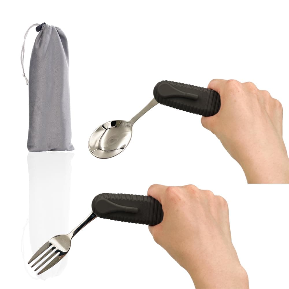 Adaptive Utensils Spoons Forks Set,Open Handle Design Provides Several Positions for Arthritis, Disabled People, Elderly (1 Set)