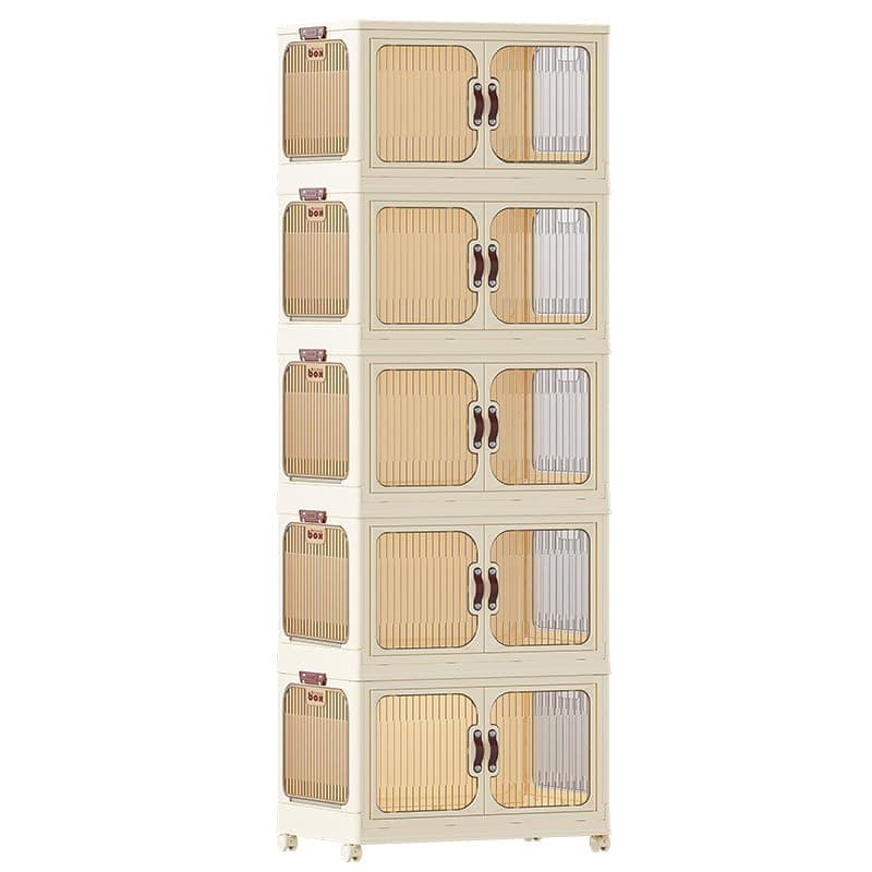 5 Layer Storage Cabinet with Doors, Stackable Plastic Storage Bins with Lid and Wheels, Durable and Spacious Multi-Purpose Cabinet for Home, Office, or Kitchen (White, 53x32x144cm)