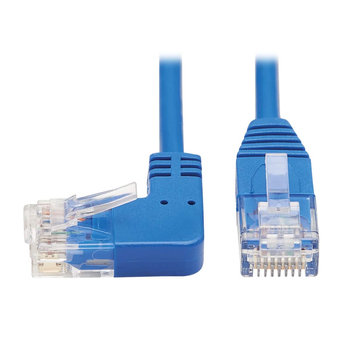 Left. Angle Cat6 Ethernet Cable, Gigabit Molded Slim UTP Network Patch Cable, Blue, 1 ft. (N204-S01-BL-LA)