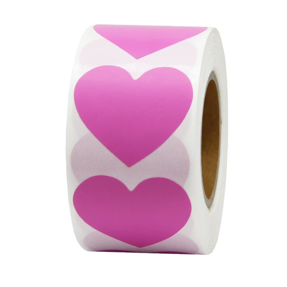 Hcode 38mm Color Coding Dot Labels 38mm Love Heart Shape Natural Paper Permanent Adhesive Label 500 Stickers per Roll (Pink, Heart)