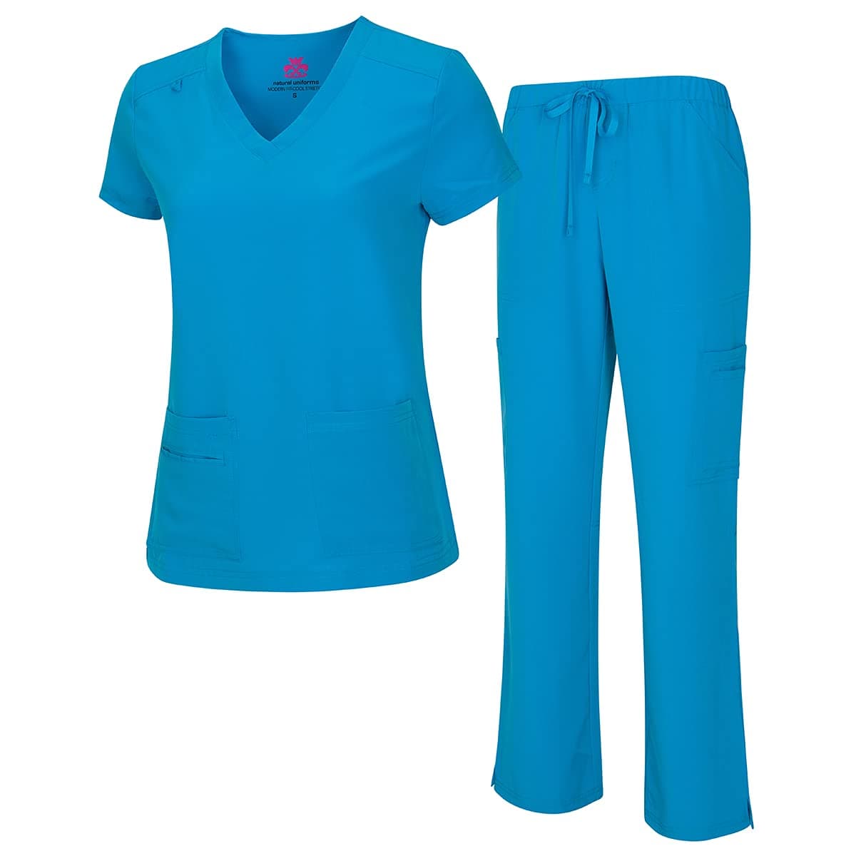 Natural Uniforms Women's Cool Stretch V-Neck Top and Cargo Pant Scrub Set with Regular and Petite Sizes