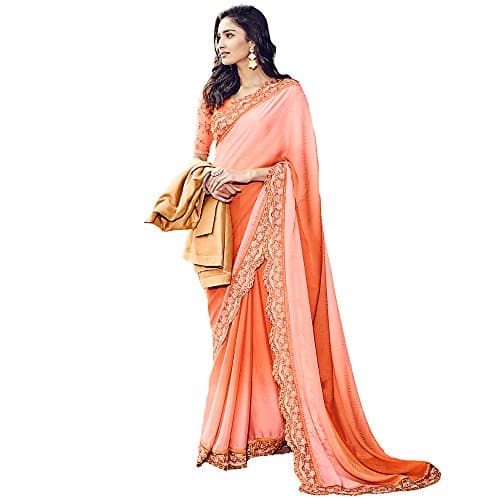 Women's Adroid Peach Jacquard Saree