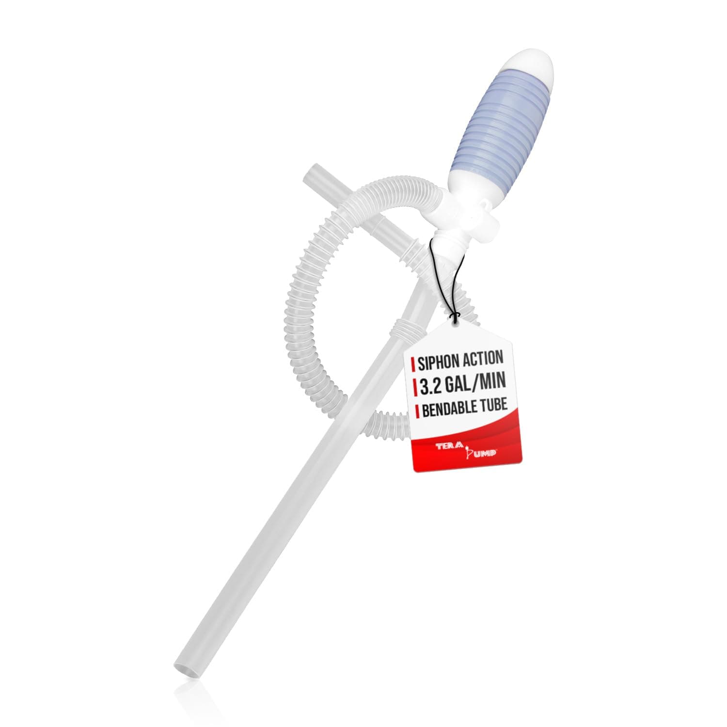 TRDP15 Heavy Duty Manual Fuel Transfer Pump Siphon, Fast Flow 3.2 GPM, Flexible Suction Tube, Hand Siphon Pump for Gasoline, Diesel, Light Oils, Kerosene, Non-Potable Water, and More