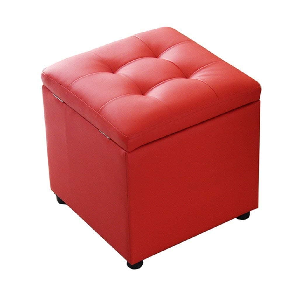 HOMRanger Multi-function Footstool Replacement Shoe Stool Storage Box Cube Large Stool Stool Square Cushion with Cover and PU Leather Seat Cushion Pedal Dress