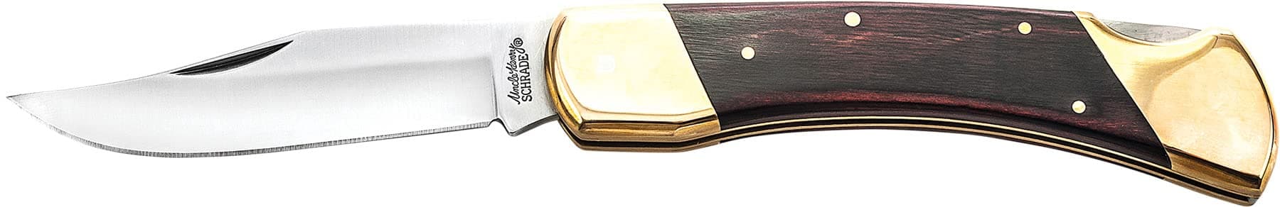 LB7 Bear Paw Traditional Lockback Pocket Knife with 3.7in Clip Point High Carbon S.S. Blade, Wood Handle, Brass Bolsters, and Leather Belt Sheath for EDC, Hunting, Camping, and Outdoors