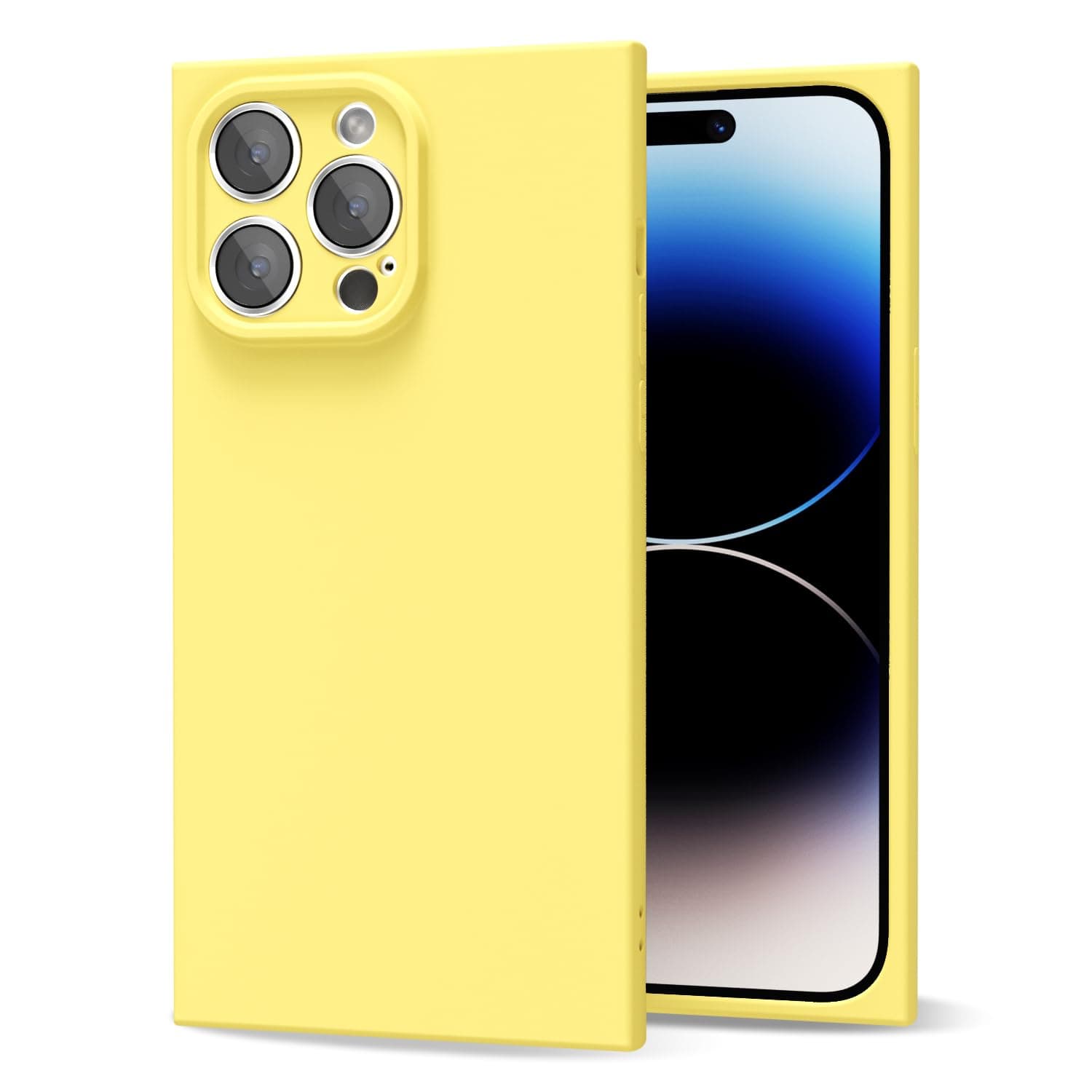 oakxco for iPhone 14 Pro Phone Case Silicone Rectangle Edge, Y2k Soft Rubber Gel Cute Phone Case for Women, Girly Aesthetic Trendy Design, Thin Slim Matte TPU Protective Cover, Yellow