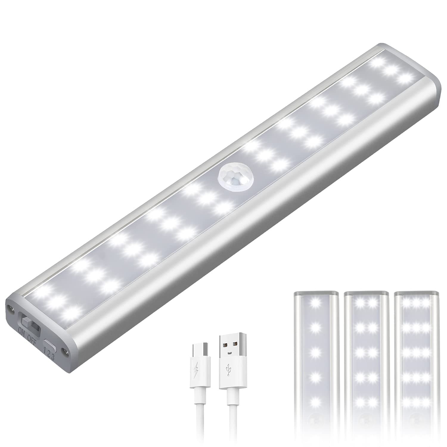 Led Motion Sensor Light Indoor, Homelife Led Bars Motion Sensor Light , Dimmable Magnetic Wireless Rechargeable Stick on Light Indoor for Stairway, Wardrobe, Kitchen, Hallway (1 Pack)