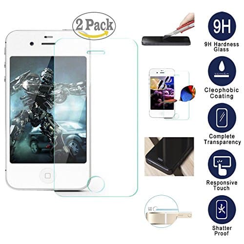 iPhone 4s Screen Protector [2 Pack], KYAL Glass Screen Protector- [Tempered Glass] 9H Hardness, Bubble Free, Extra Thin Screen Protector for Apple iPhone 4 / 4s