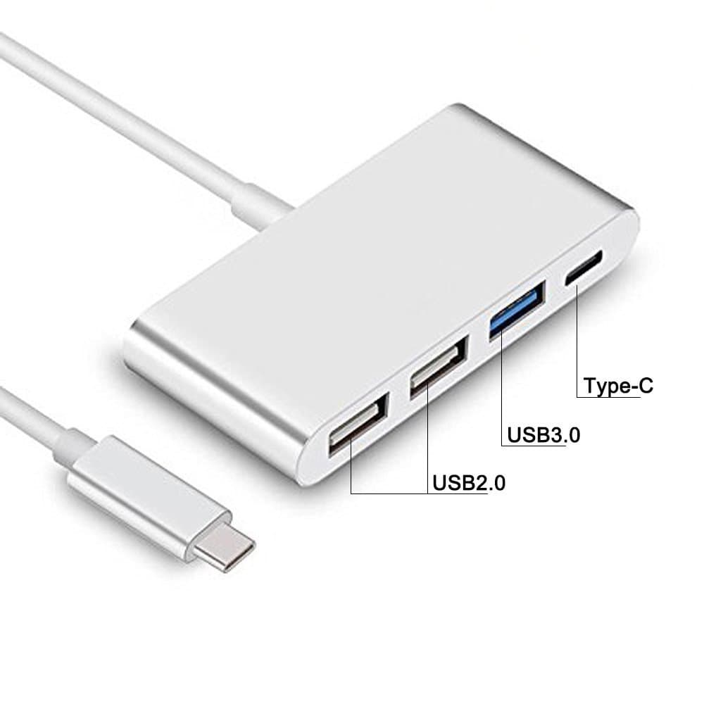 TOPEREK Type C USB Hub 3.0 Powered Ethernet 4-Port 100W Mini USB-C to USB Multiport Adaptor Conventor Date Transfer & Sync Hub for iMac, iPhone and more Silver