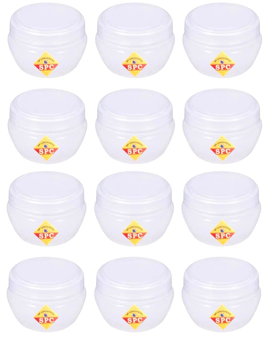 SPC 10 ml Empty Plastic Cosmetic Jar/Container for Eyeshadow, Makeup, Face Cream, Lotion, Lip Balm, Body Butter, Scrub and Other DIY Beauty Products (12pcs,Clear)