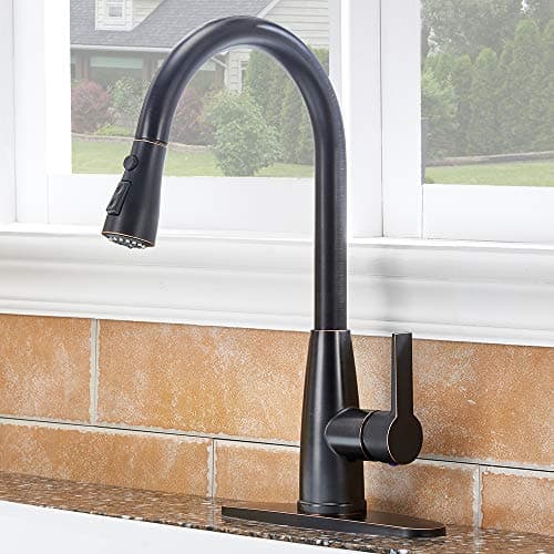 Solid Brass Single Handle Pull Out Sprayer Oil Rubbed Bronze Kitchen Faucet, Pull Down Kitchen Sink Faucet With Deck Plate