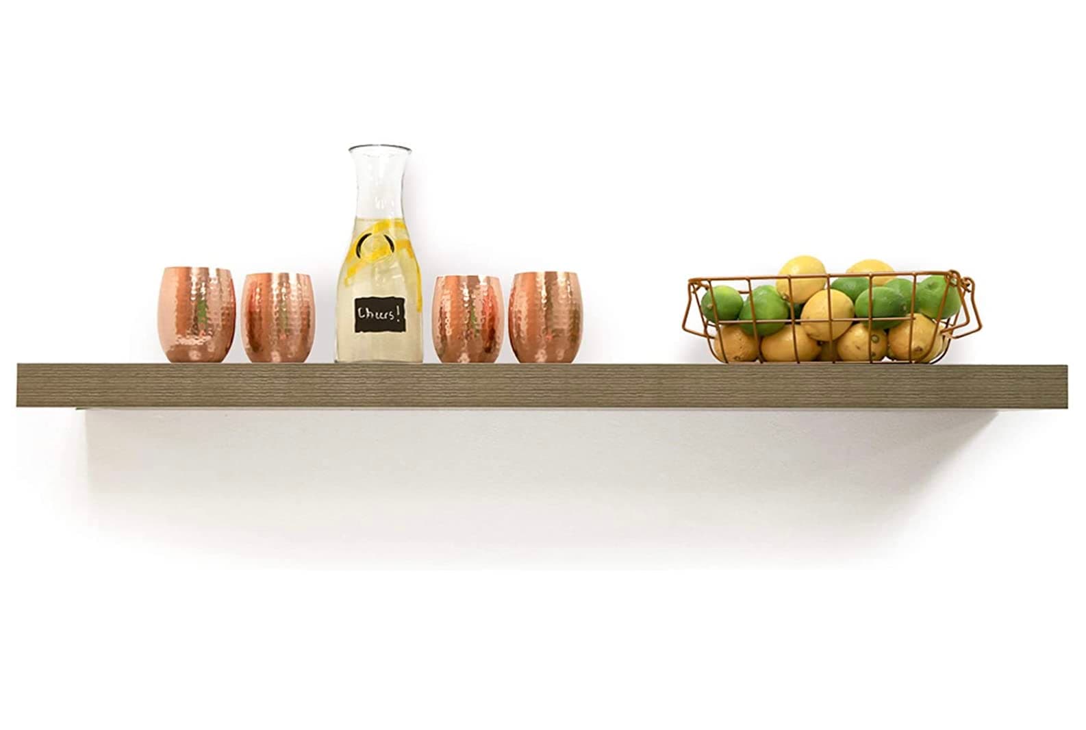 Floating Ledge Shelf with Invisible Brackets, 10.2" D x 60" W x 2" H, Grey Oak, 9602044E