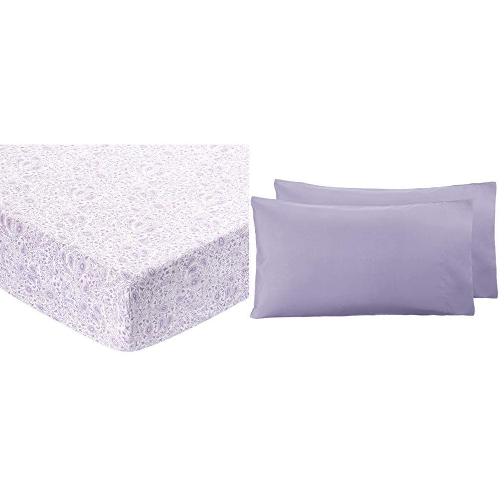 Amazon BasicsMicrofibre Fitted Sheet, Super King, Lavender & Microfiber Pillowcases, Frosted Lavender – Set of Two