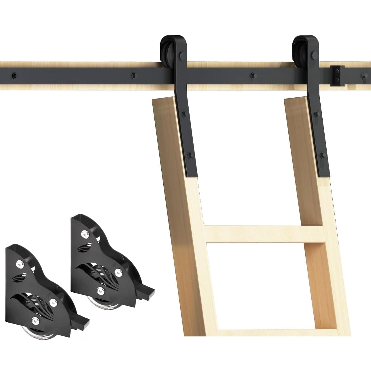 DIYHD 12FT Sliding Hardware Rustic Black Rolling Library Track(No Ladder), kit