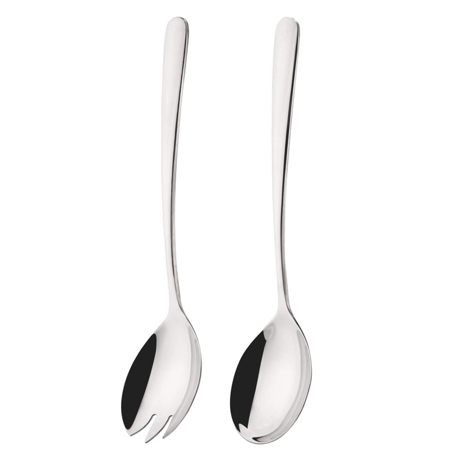 Stainless Steel Individual Salad Servers, 8 inch Salad Spoon Fork Serving at Dinner, 20CM Salad Tableware Cutlery Set, Heavy-Duty Quality Salad Servers, Mirror Polish, Dishwasher Safe