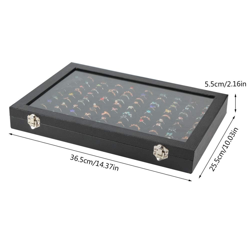 Ring Display Case Organizer Box with Transparent Lid, Ring Holder Showcase For Store Display Jewelry Show Home, Ring Organizer For Jewelry Rings, Studs Earrings (100 Slot, Black)