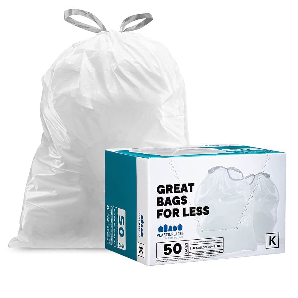 Plasticplace Simplehuman Code K (50 Pack) White Drawstring Bin Liners, 38 Litres, 24 x 28 Inches