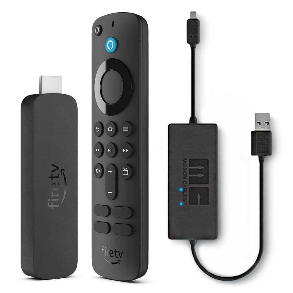 - Fire TV Stick 4K with USB Power Cable (eliminates the need for AC adapter)