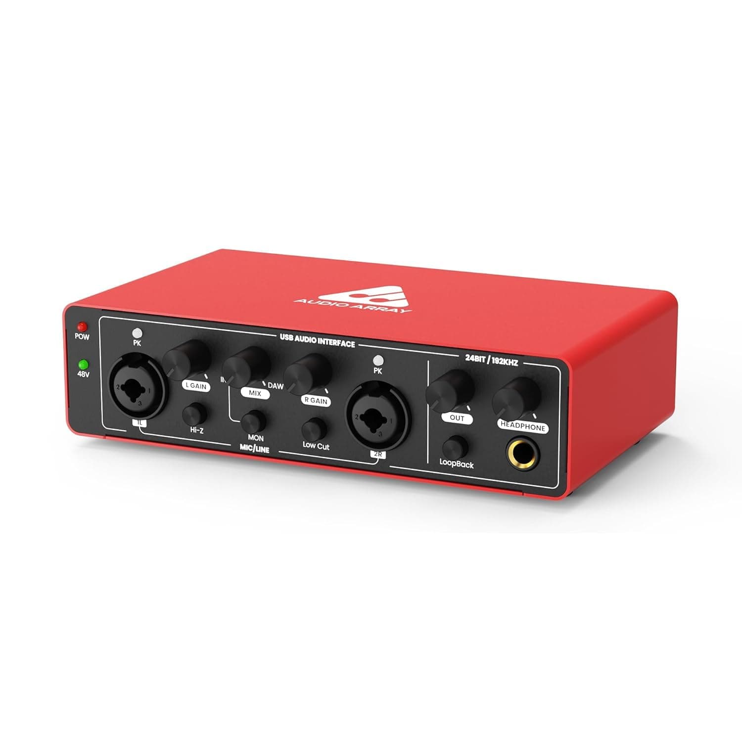 AI-04 HD 2x2 Gen 3 Audio Interface | Premium Mic Pre-Amps | 48V Phantom Power | 24bit/192kHz Hi-Fi Recording | XLR/MIC/LINE inputs | Plug & Play-No Drivers | 2 in 3 out | Metal Body | Red