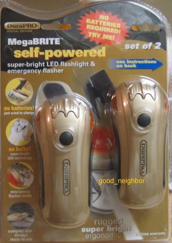 Durapro Megabrite Self-powered Super-bright Led Flashlight & Emergency Flasher 2 Pack