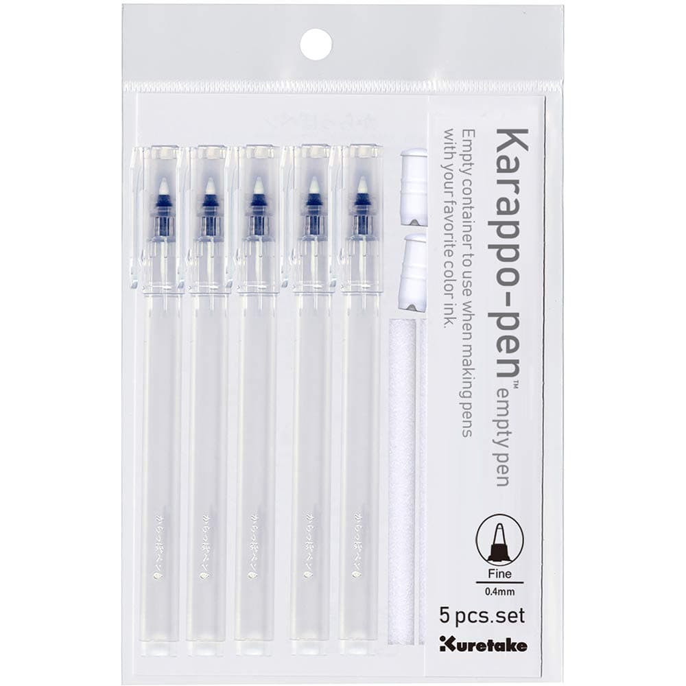Kuretake Karappo Pen, Fine tip 5pcs Set, Empty refillable Ink Pen, for Lettering, Calligraphy, Illustration, Drawing, Made in Japan