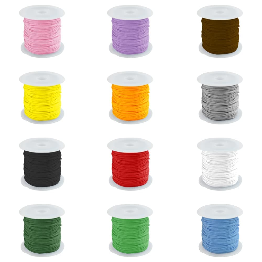 12 Rolls Nylon Beading Cord Coloured Beading Thread String Chinese Knotting Cord Rope Macrame Braided Cord Wire for DIY Necklace Bracelet Craft Jewellery Making, 20 m Length, 0.8 mm Diameter