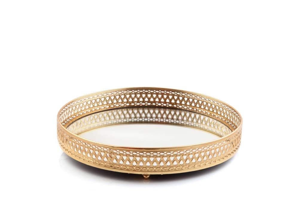 28cm Decorative Tray Gold Round Tray Vanity/Jewelry/Cosmetic/Perfume/Drink Mirror Tray Coffee Table Dsiplay Tray