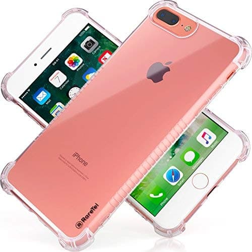 RareTel Clear Transparent Soft Case for iPhone 7 Plus iPhone 8 Plus - Protective Builtin No Slip Grips - Four Corner Air Bags On Ultra Thin Shock Absorption Soft TPU Slim Bumper Design Cover
