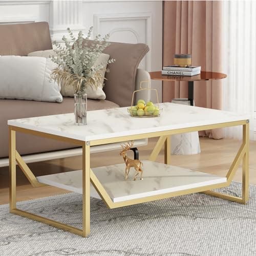 Homes Element Engineered Wood Center Table Coffee Table End Table Tea Table Nesting Table Bed Sofa Side Table for Living Room Bedroom Reception Office - 100x60x44cm Marble Pattern (White) - D.I.Y