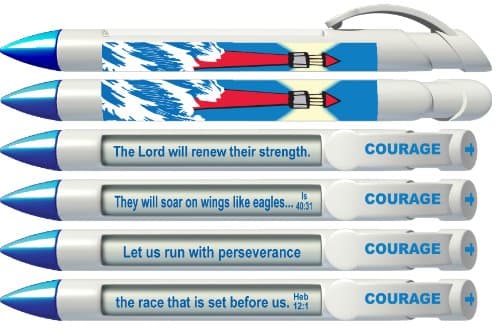Greeting Pen "Courage" Scripture Pens, Scripture Verses with Rotating Messages, 6 Pen Set (36038)