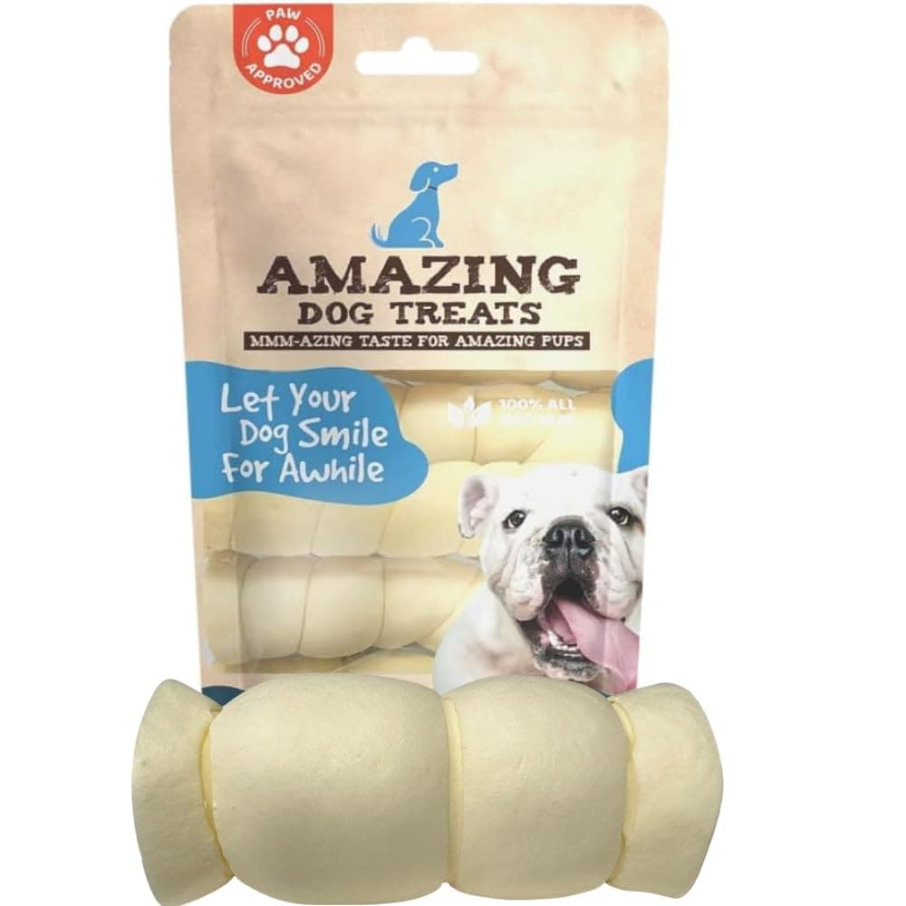 Amazing Dog Treats - Beef Cheek Rolls (Mega Thick 5-6" - 4 Pcs) - Safe Rawhide Alternative Dog Chew - Great for Power Chewers - Long Lasting Dog Chew - Retriever Rolls for Dogs
