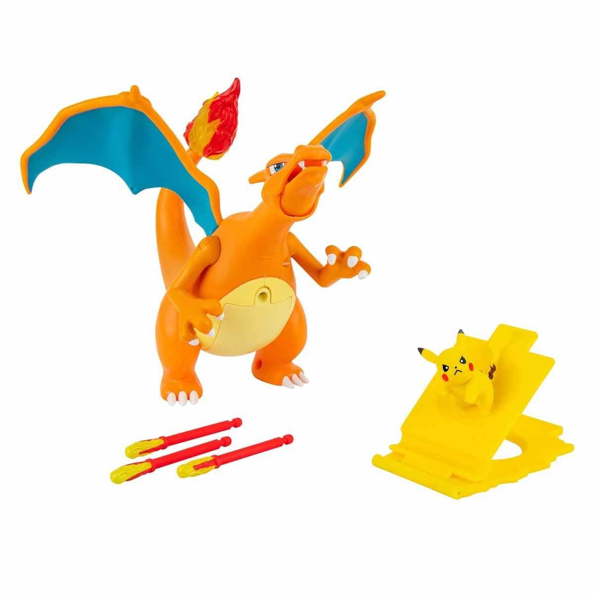 Pokemon Pokmon PKW2731 Deluxe Feature Includes 6 Interactive Charizard Plus 2-inch Pikachu Figure Launcher-Authentic Details, 6in Style 1