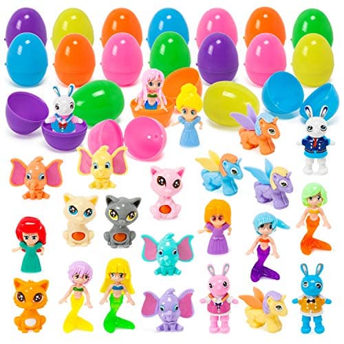 YIHONG 24 Pcs Prefilled Easter Eggs with Mini Assembling Toys Inside for Girl, Surprise Eggs for Easter Hunts, Basket Stuffers, Party Favor