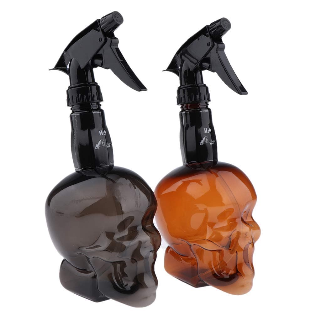 (2 pcs) Plastic Skull Shape 300ml Empty Water Spray Bottle,Salon Hairstyling Plant Pet Hair Mist Sprayer,Brown+ Black