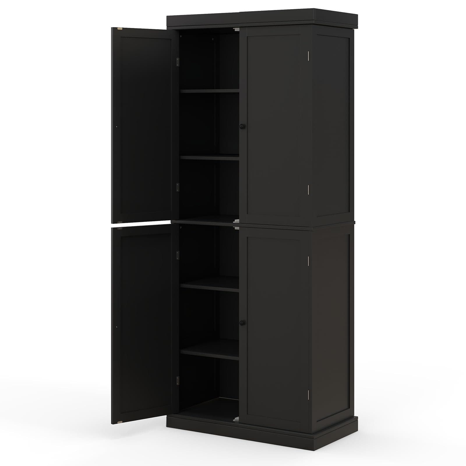 – Tall Kitchen Cupboard, Pantry Storage Cabinet with 4 Doors, Adjustable Shelves & Anti-Tipping Device, Freestanding Kitchen Sideboard Units for Dining Living Room (Black, 76x40x184cm)