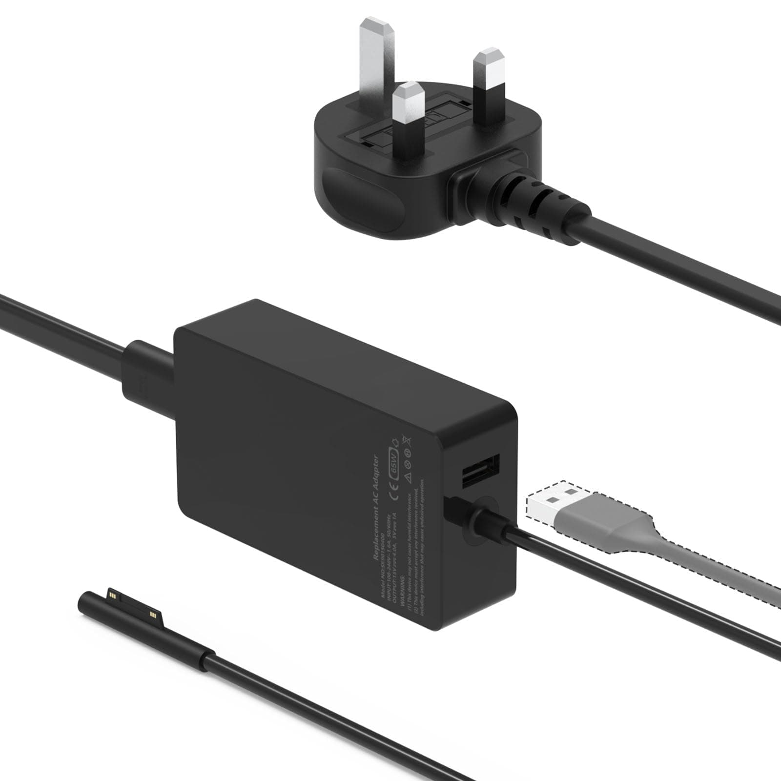 65W Surface Pro Charger Compatible Microsoft Surface Pro X/9/8/7/6/5/4/3 Surface Laptop1/2/3/4 Surface Go1/2/3 Surface Book 1/2/3 with USB Charging Port