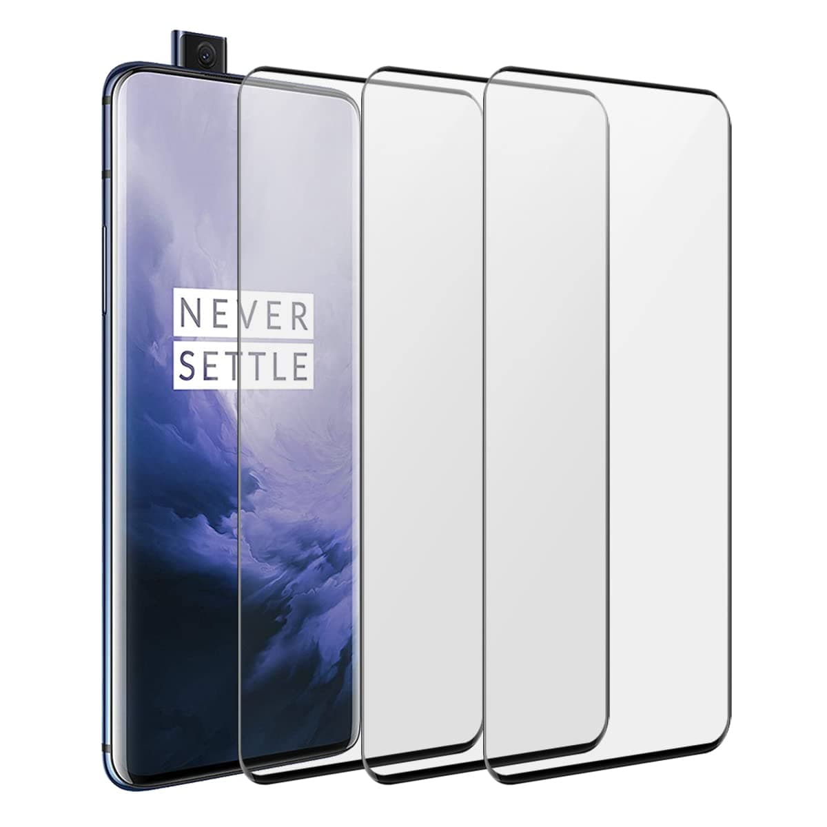 DUNSIHUI 3 Pack Screen Protector for One-Plus 7 Pro,Anti-Scratch 9H Hardness Full Coverage For One-Plus 7 Pro Black Edges Silk Print Tempered glass Protector Film.
