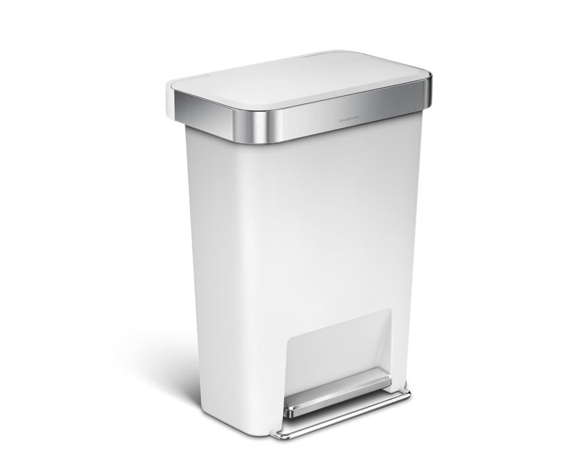 simplehuman 45 Liter / 12 Gallon Rectangular Kitchen Step Trash Can with Soft-Close Lid, White Plastic