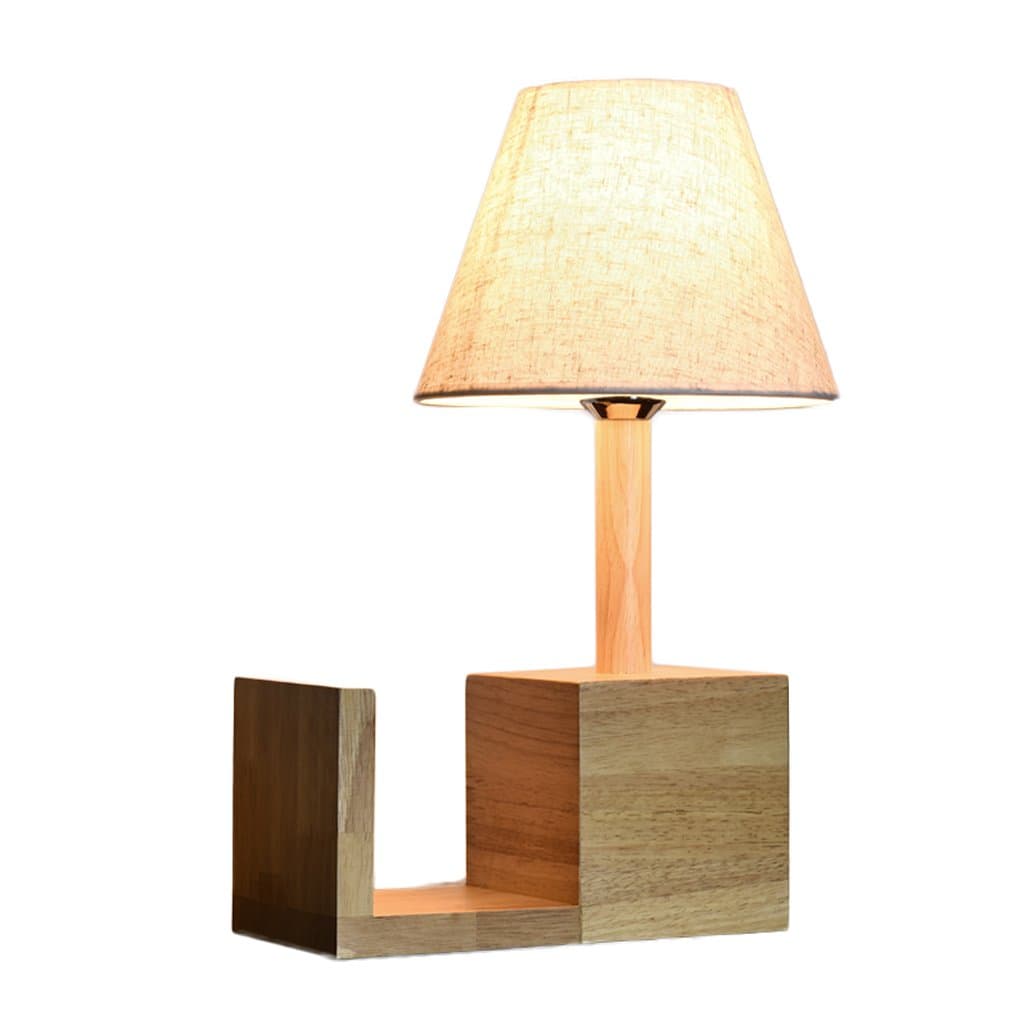 Solid Wood Table Lamp, Bedroom Bedside Decorative Lamp Nordic Study Creative Bookshelf Desk Lamp Button Switch E27 Light Source
