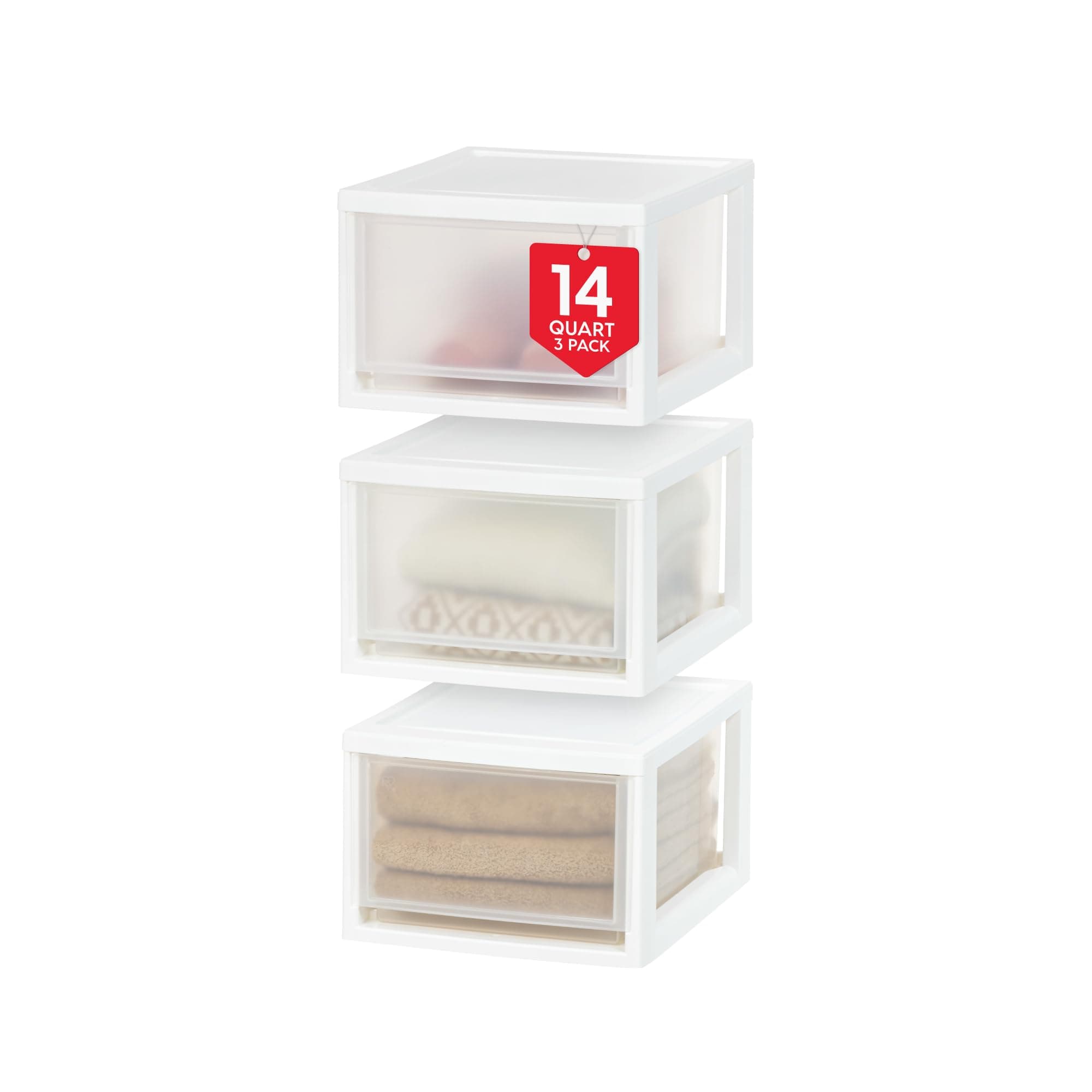 14.5 Qt. Plastic Drawer Storage Organizer Stacking Drawers, 3-Pack, Stackable Unit with Sliding Drawer for Clothes Bedroom Kitchen Under Sink Pantry Craft Room Bathroom Dorm Office, White