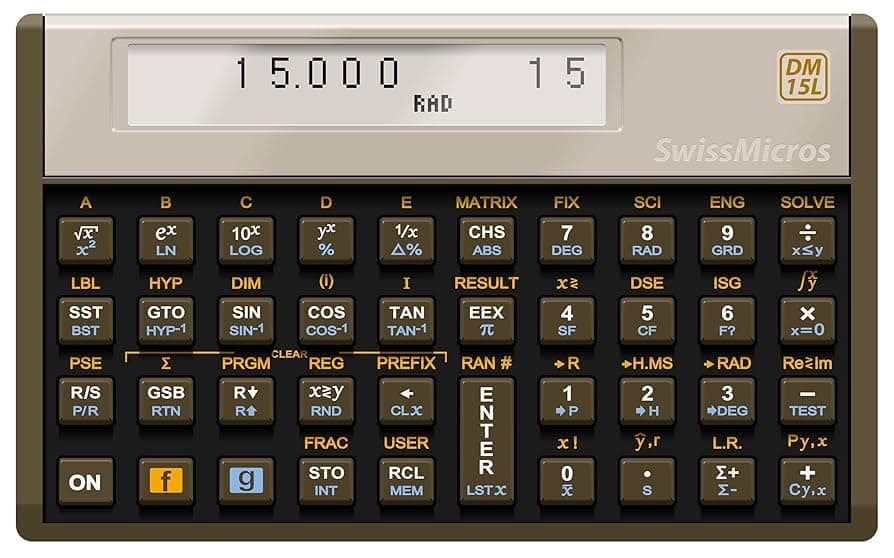 The DM15L is a high-end scientific programmable with a root-solver and numerical integration, able to handle complex numbers and matrix operations.